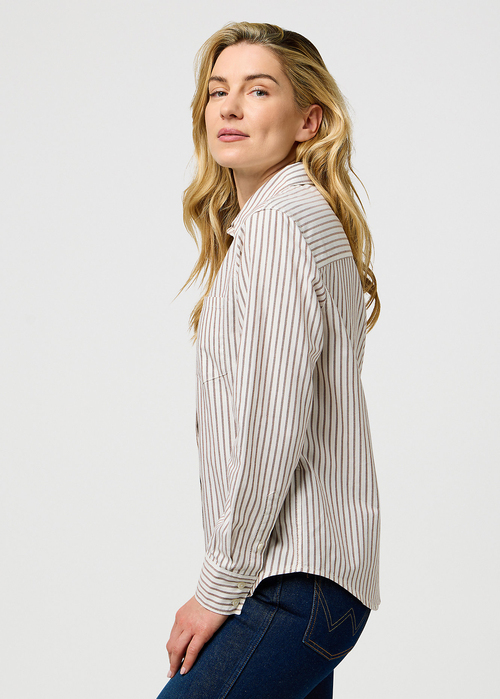 Damska Koszula Materiaowa Wrangler One Pocket Shirt Cognac Stripe - 112370777