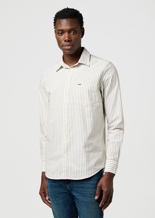 Wrangler One Pocket Shirt - Green Oxford Stripe 112371616 