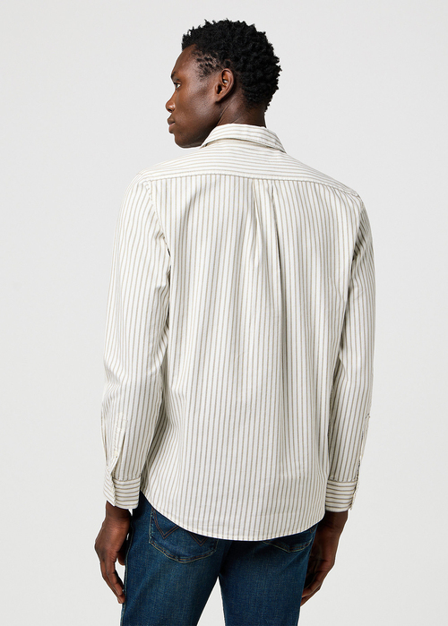 Meska Koszula Materialowe Wrangler One Pocket Shirt Green Oxford Stripe - 112371616