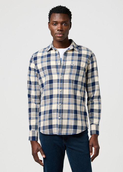 Wrangler One Pocket Shirt - Light Indigo Check 112371652