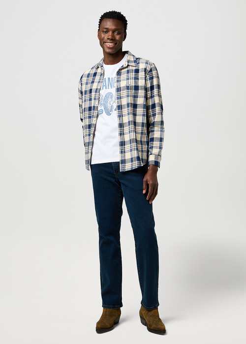 Meska Koszula Materialowe Wrangler One Pocket Shirt Light Indigo Check - 112371652