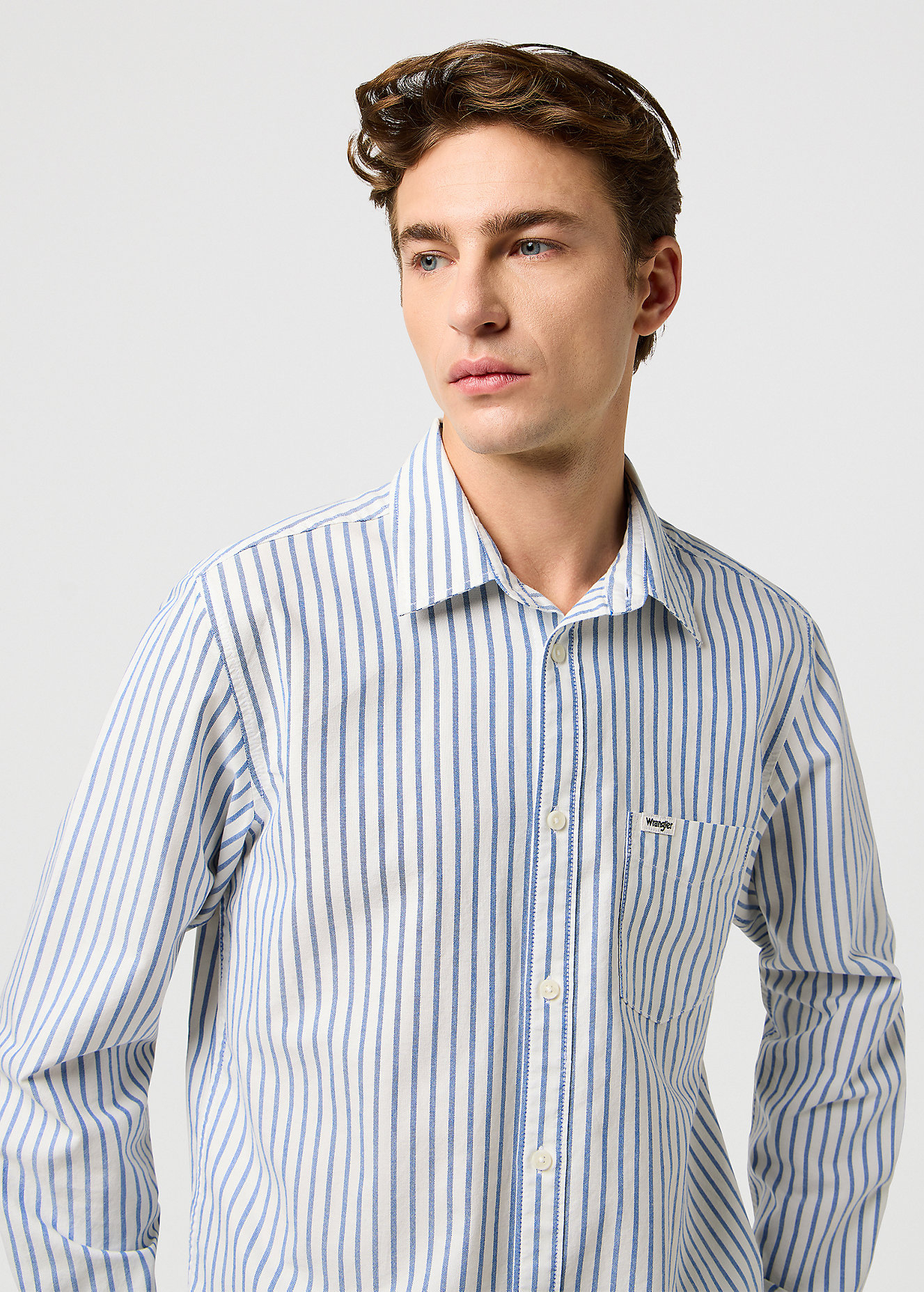 Meska Koszula Materialowe Wrangler One Pocket Shirt Blue Oxford Stripe - 112372981