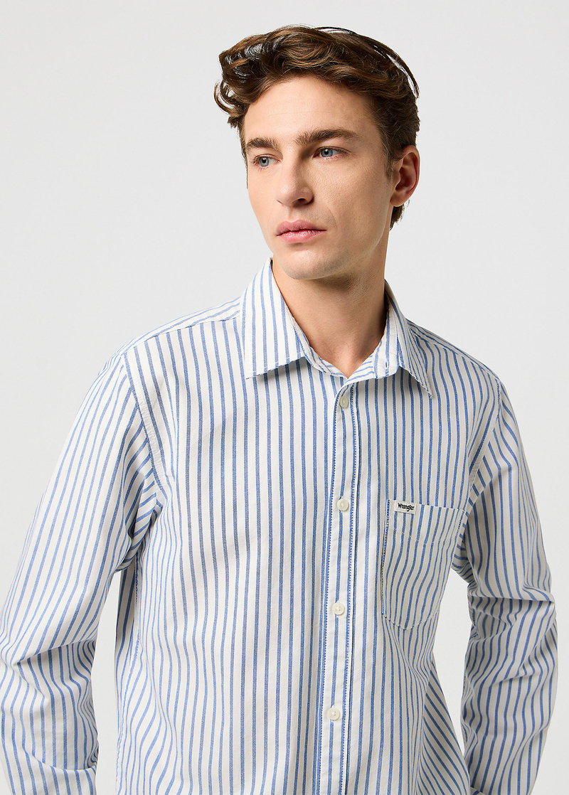 Meska Koszula Materialowe Wrangler One Pocket Shirt Blue Oxford Stripe - 112372981