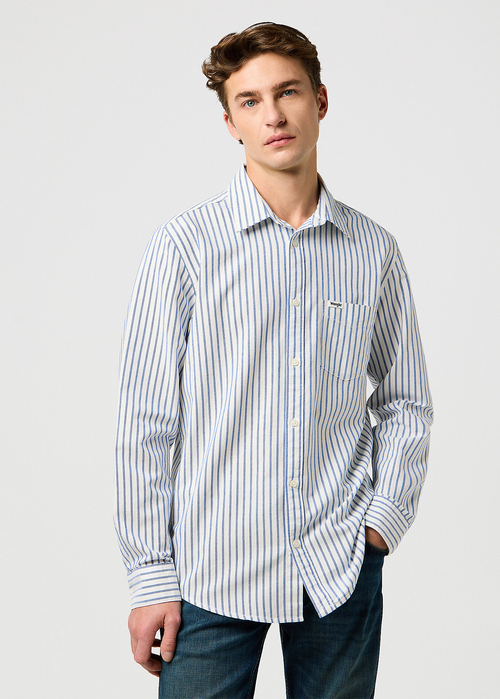 Meska Koszula Materialowe Wrangler One Pocket Shirt Blue Oxford Stripe - 112372981