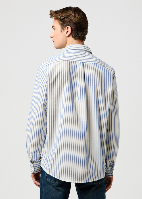 Meska Koszula Materialowe Wrangler One Pocket Shirt Blue Oxford Stripe - 112372981