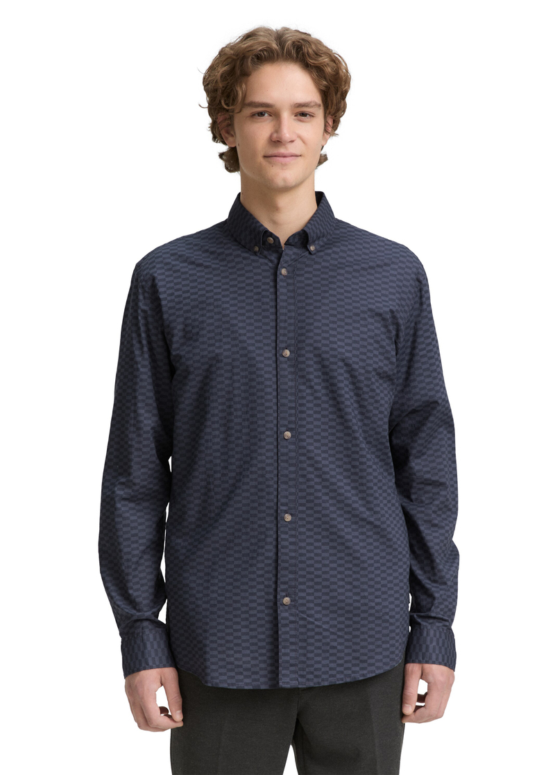 Mska Koszula Materiaowe Denim Tom Tailor Shirt Navy Shades Check Print - 1041396-38382