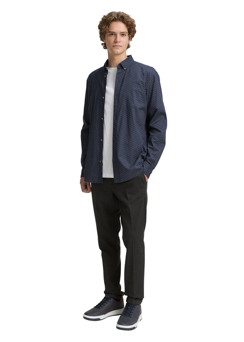 Meska Koszula Materialowe Denim Tom Tailor Shirt Navy Shades Check Print - 1041396-38382