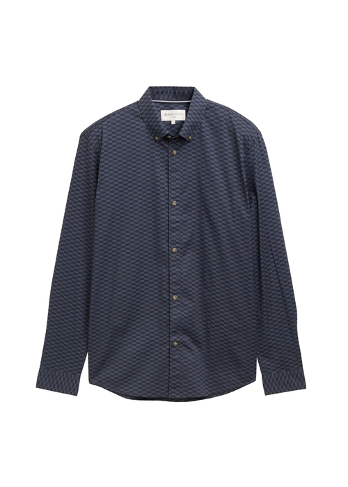 Meska Koszula Materialowe Denim Tom Tailor Shirt Navy Shades Check Print - 1041396-38382
