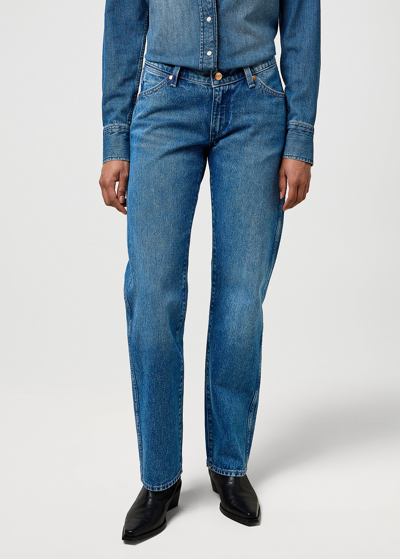 Damskie Spodnie Dinsowe Wrangler Low Rise Cowboy Jeans Lasso Lagoon - 112371112