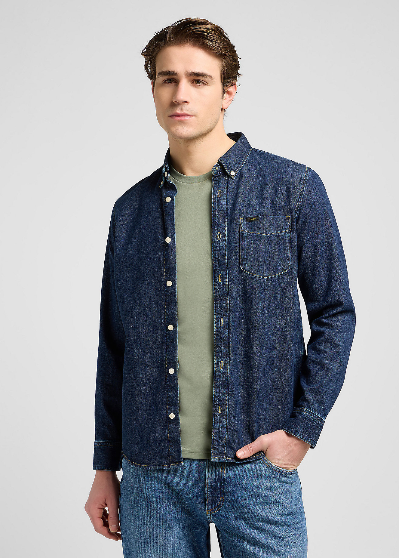 Meska Koszula Dzinsowe Lee Button Down Rinse - 112370702