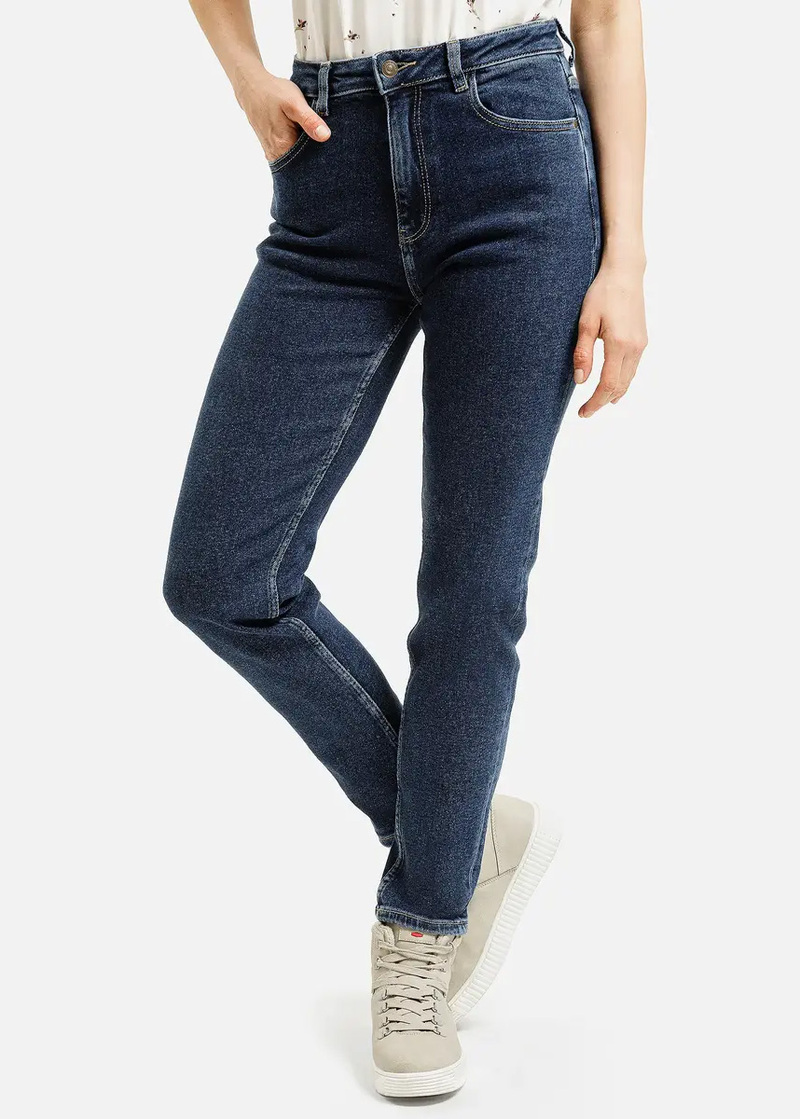 Damskie Spodnie Dzinsowe Spodnie Dinsowe Cross Jeans Mom Jeans W Kolorze Dark Blue - P-509-013