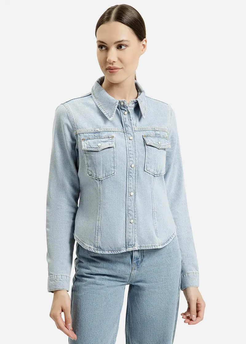 Damska Koszula Dzinsowa Cross Jeans Damska Koszula Dinsowa W Kolorze Light Blue - C-5002-005