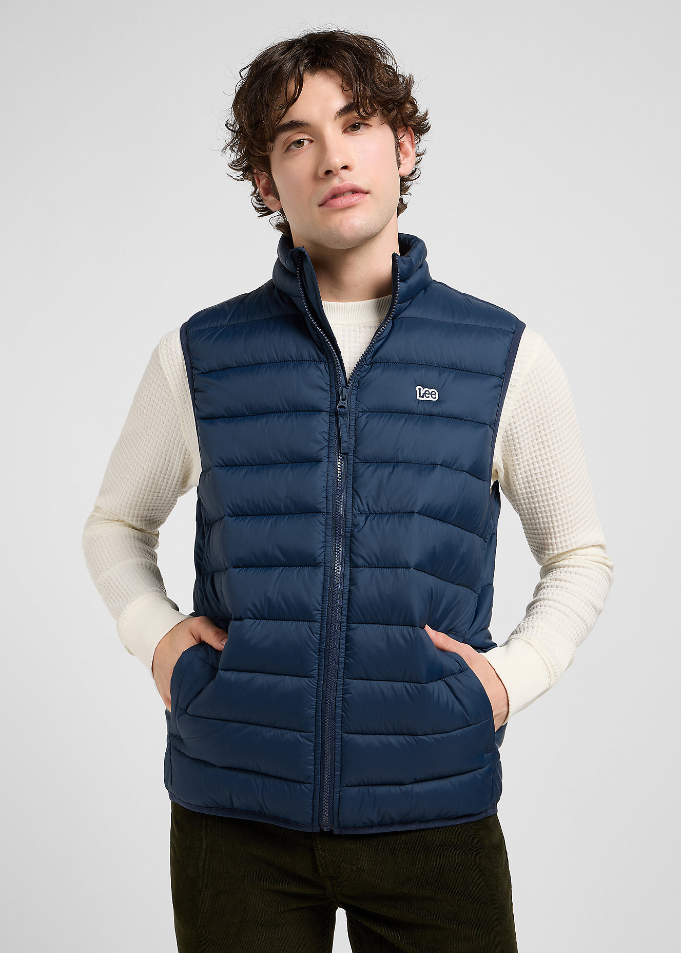 Meski Bezrekawnik Lee Regular Stand Collar Puffer Vest Rivet Navy - 112370536