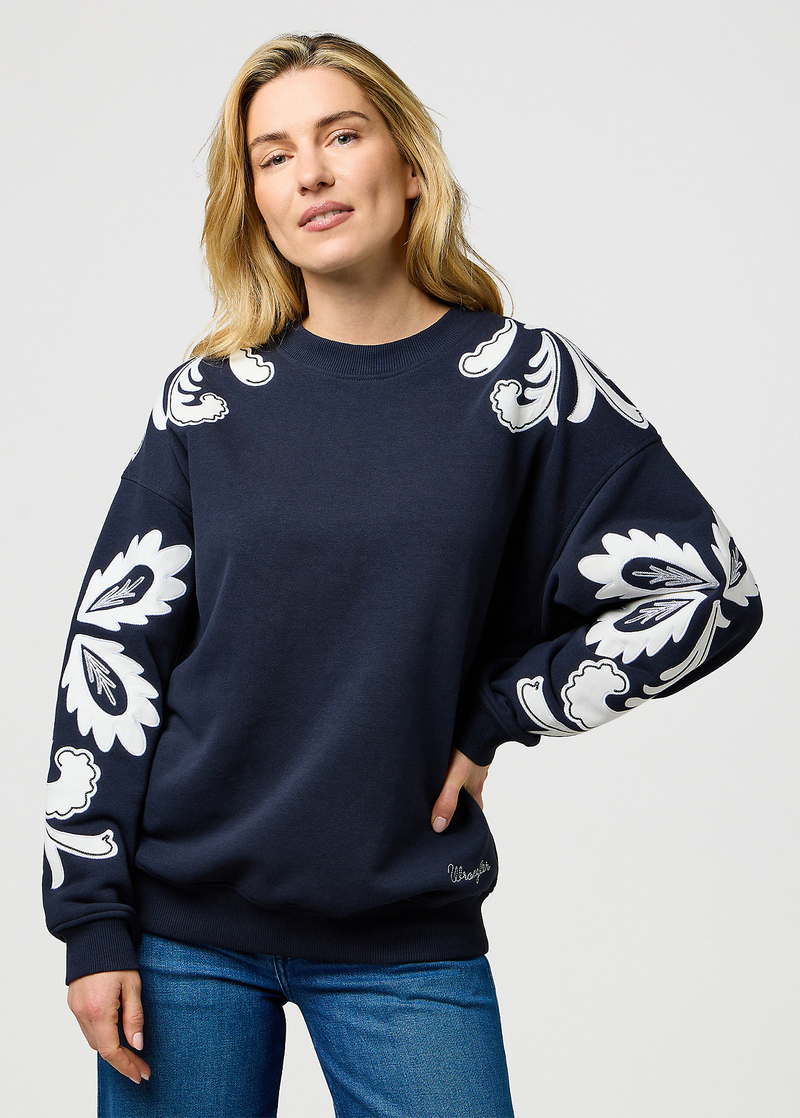 Bluza Damska Wrangler Loose Applique Swearshirt Dark Navy - 112370734
