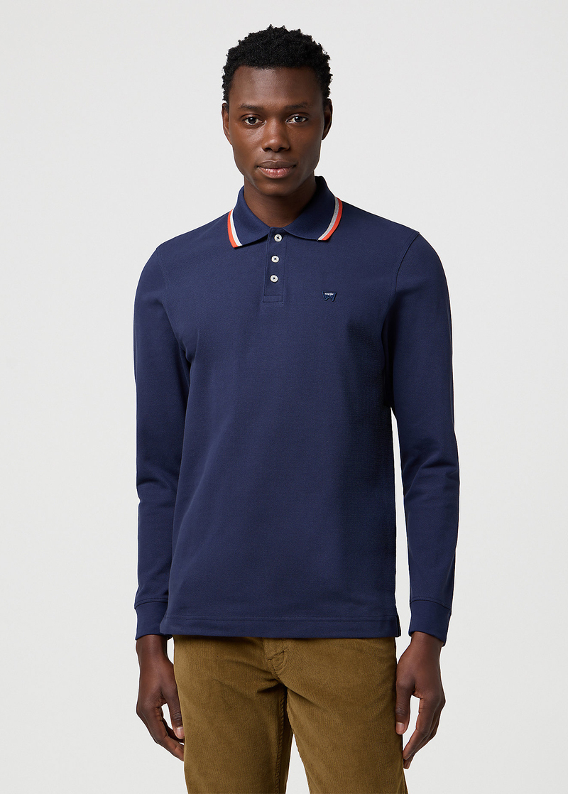 Meska Koszulka Polo Wrangler Long Sleeve Polo Shirt Navy - 112371506
