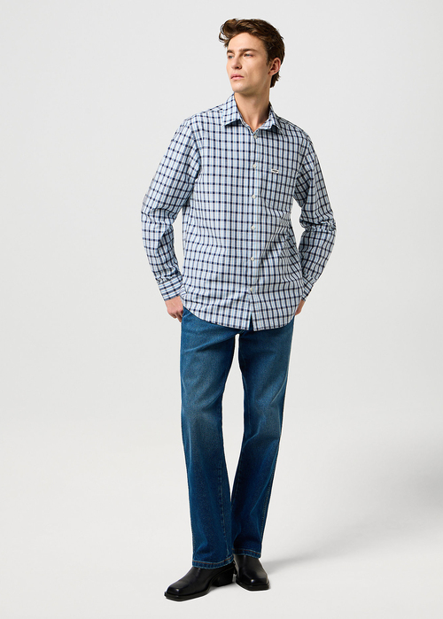Meska Koszula Materialowe Wrangler One Pocket Shirt Cerulean Check - 112371552