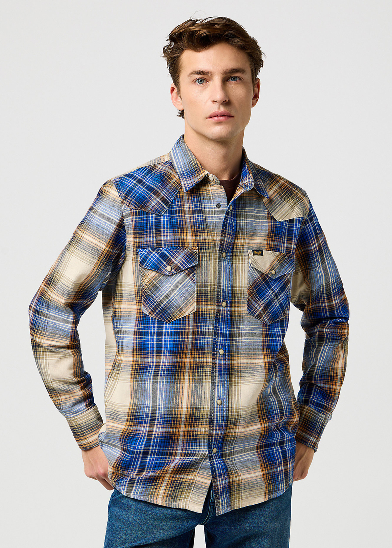 Meska Koszula Materialowe Wrangler Western Shirt Blue Brown Check - 112371431