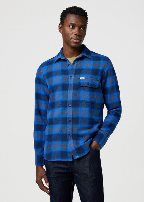 Wrangler Regular One Pocket Indigo Shirt - Icy Indigo Check 112371524 