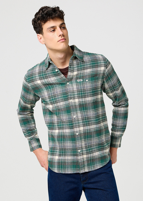 Wrangler Brushed One Pocket Shirt - Green Birch Check 112371557