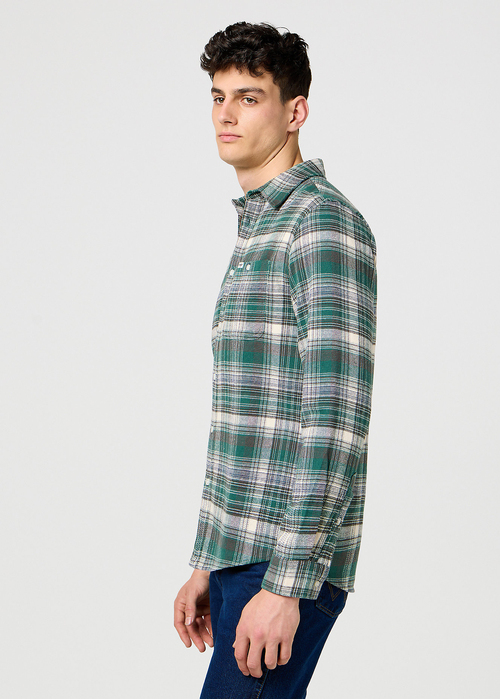 Meska Koszula Materialowe Wrangler Brushed One Pocket Shirt Green Birch Check - 112371557