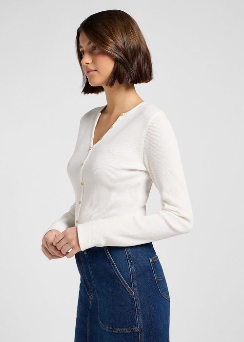 Koszulka Z Dlugim Rekawem Lee Slim Washed Waffle Henley Ecru - 112371290