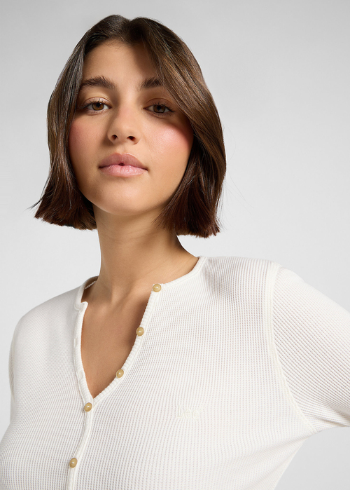 Koszulka Z Dlugim Rekawem Lee Slim Washed Waffle Henley Ecru - 112371290