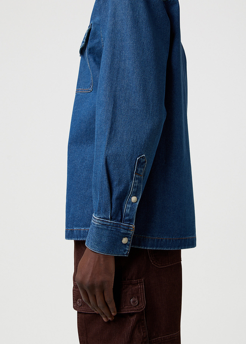 Meska Koszula Dzinsowe Wrangler Overshirt Retro Blue - 112371546