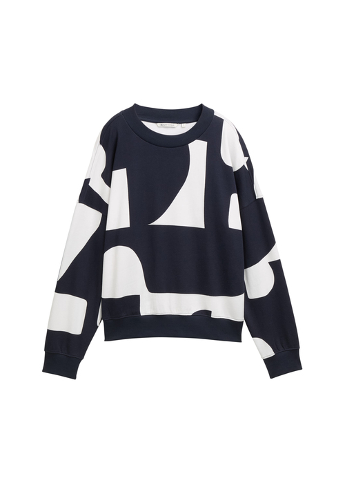 Tom Tailor Loose Fit Sweatshirt With Pattern - Navy White Big Scale Print 1049413-38859