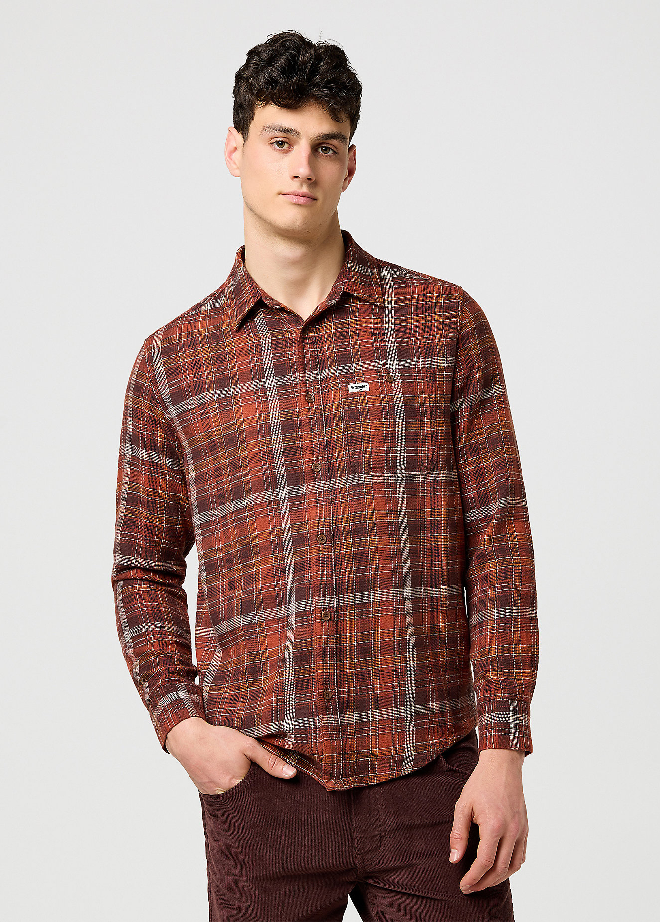 Mska Koszula Materiaowe Wrangler One Pocket Flannel Shirt Fired Brick - 112371430