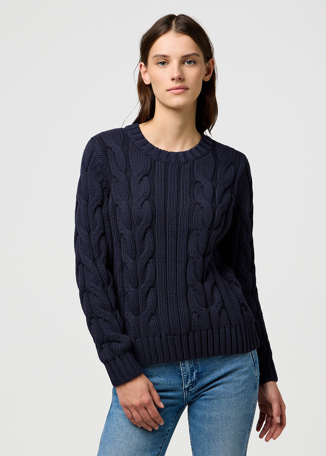 Damski Sweter Wrangler Cable Knit Sweater Dark Navy - 112370798