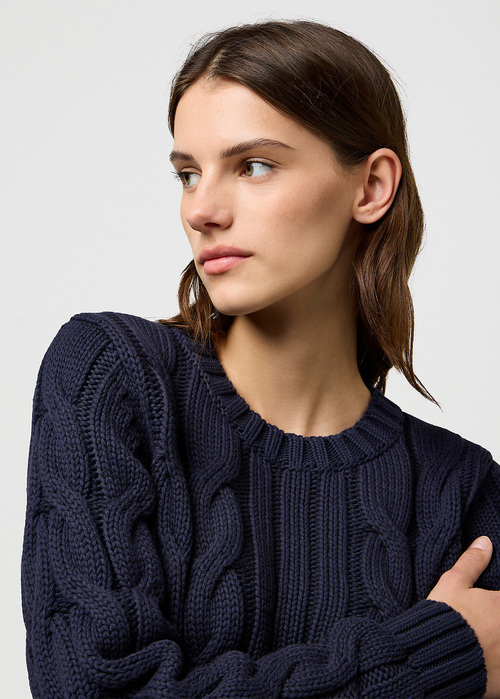 Damski Sweter Wrangler Cable Knit Sweater Dark Navy - 112370798