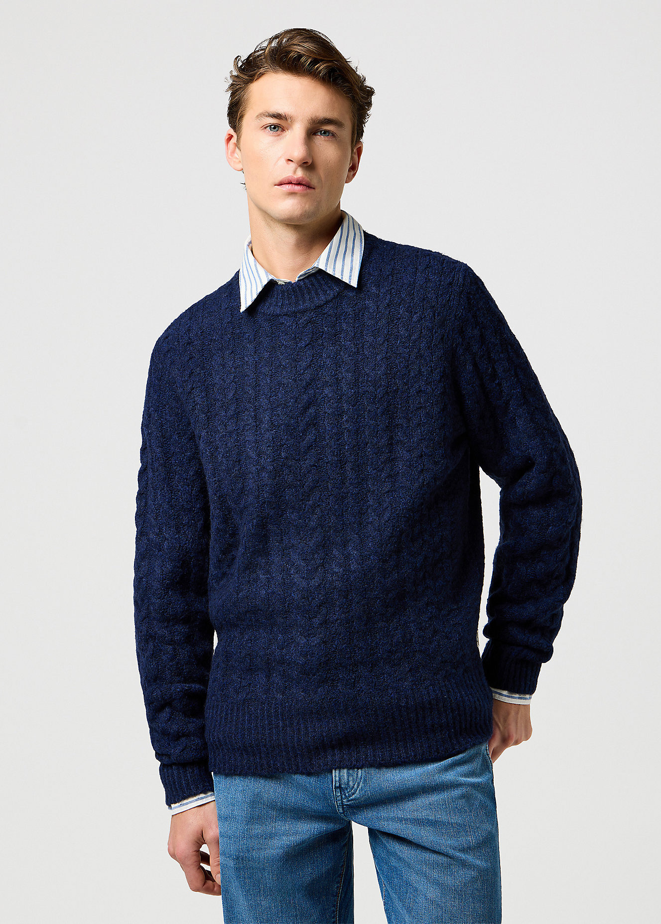 Meski Sweter Wrangler Cable Knit Sweater Denim Heather - 112371654
