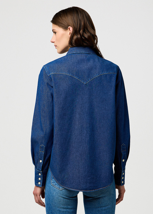 Damska Koszula Dzinsowa Wrangler Regular Western Shirt Dark Wash - 112373036