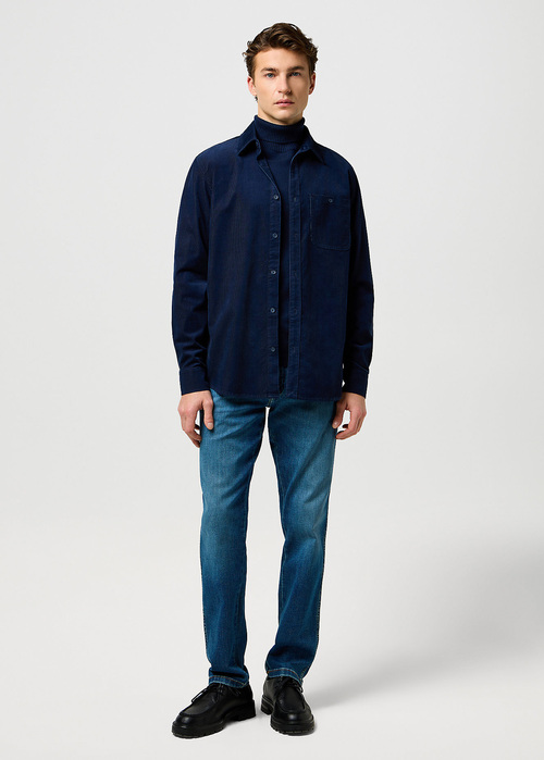 Meska Koszula Materialowe Wrangler 1 Pocket Courdoy Shirt Navy - 112371527