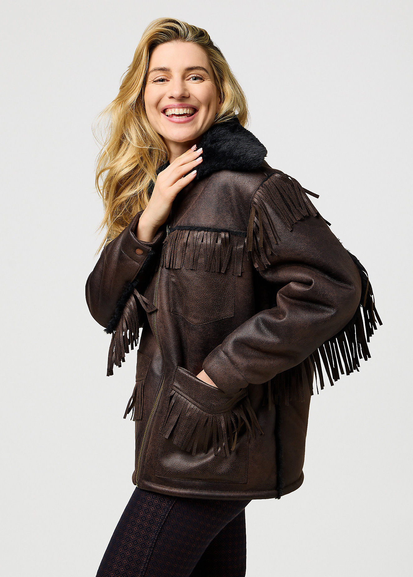 Damska Kurtka Przejsciowa Wrangler Fringe Jacket Brown Leather - 112371696