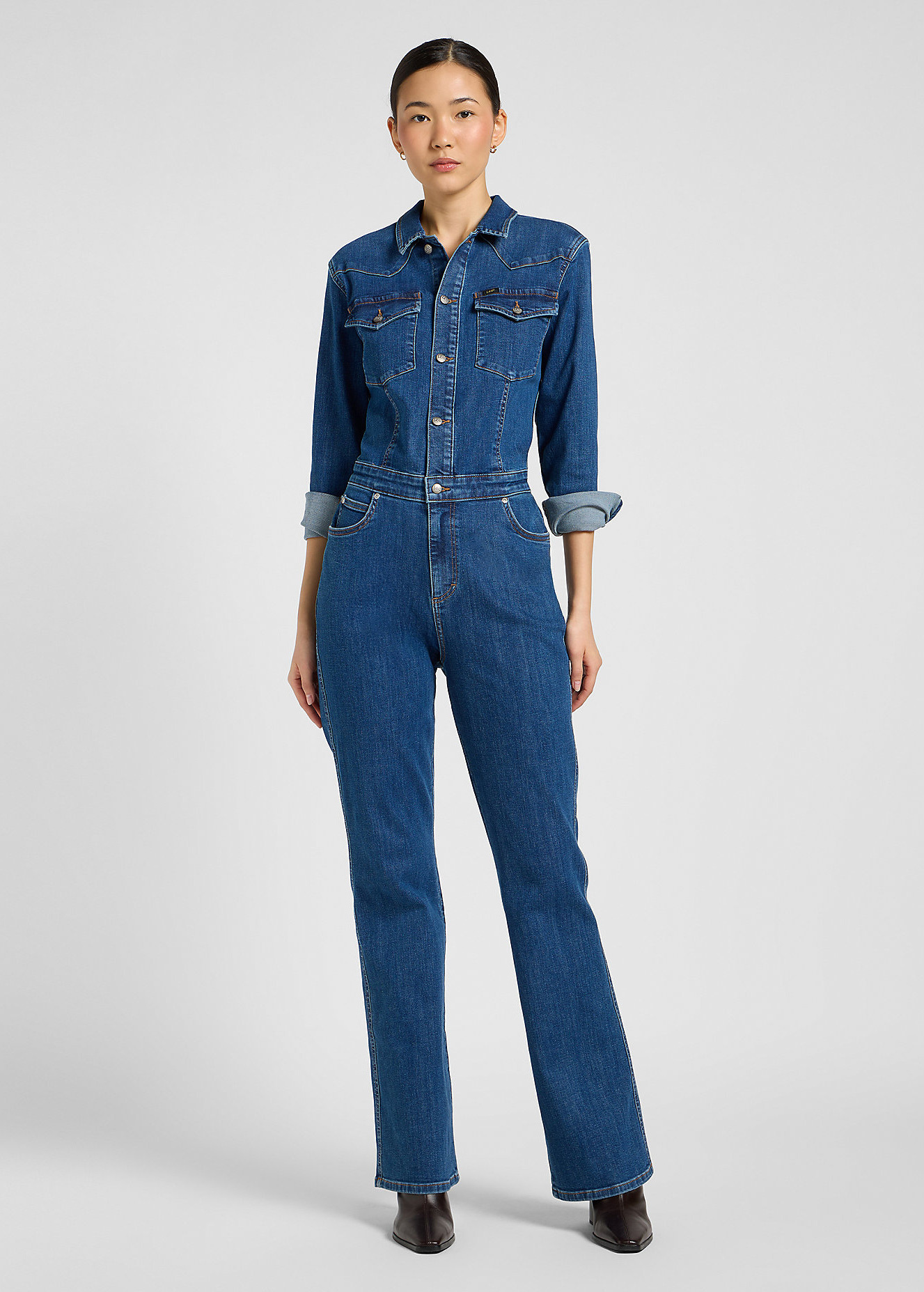 Damskie Spodnie Dzinsowe Lee Slim Western Jumpsuit Upstream - 112371069