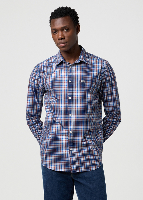 Wrangler One Pocket Poplin Shirt - Dark Blue Check 112371403 
