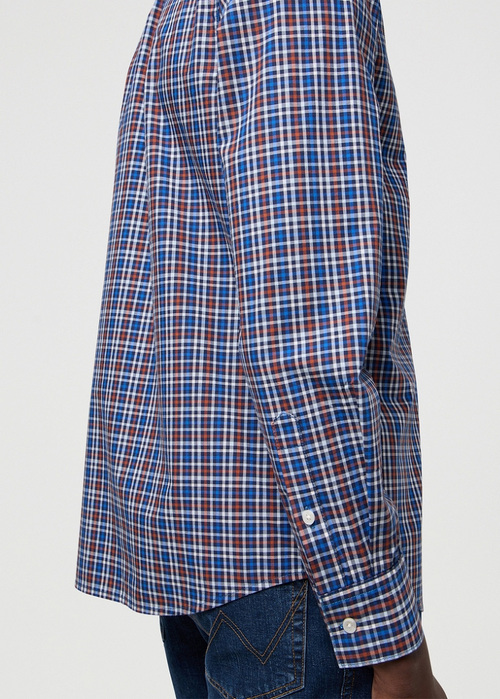 Meska Koszula Materialowe Wrangler One Pocket Poplin Shirt Dark Blue Check - 112371403