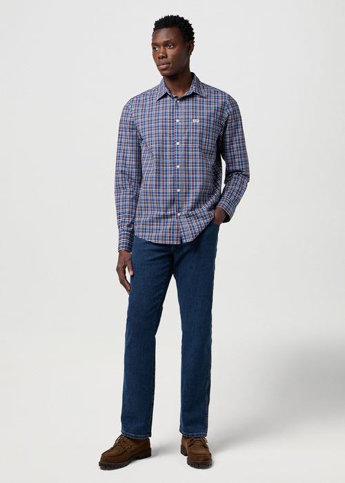Meska Koszula Materialowe Wrangler One Pocket Poplin Shirt Dark Blue Check - 112371403