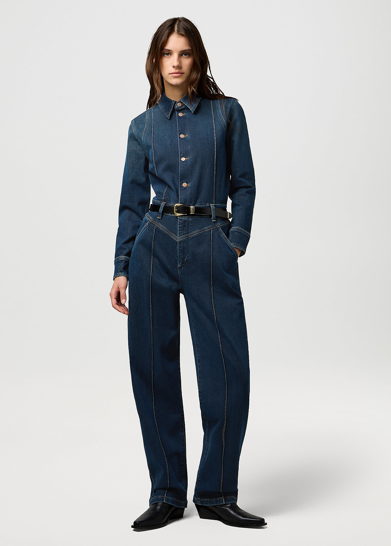 Damskie Spodnie Dzinsowe Wrangler Western Coverall Jumpsuit Rustic Rinse - 112371042