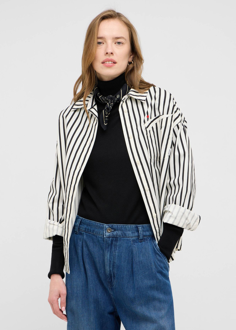 Damska Koszula Materialowa Mustang Salinas Irregular Black Stripe - 1016729-12780