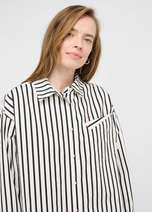 Damska Koszula Materialowa Mustang Salinas Irregular Black Stripe - 1016729-12780