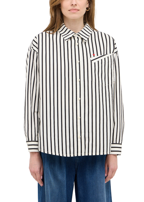 Damska Koszula Materialowa Mustang Salinas Irregular Black Stripe - 1016729-12780