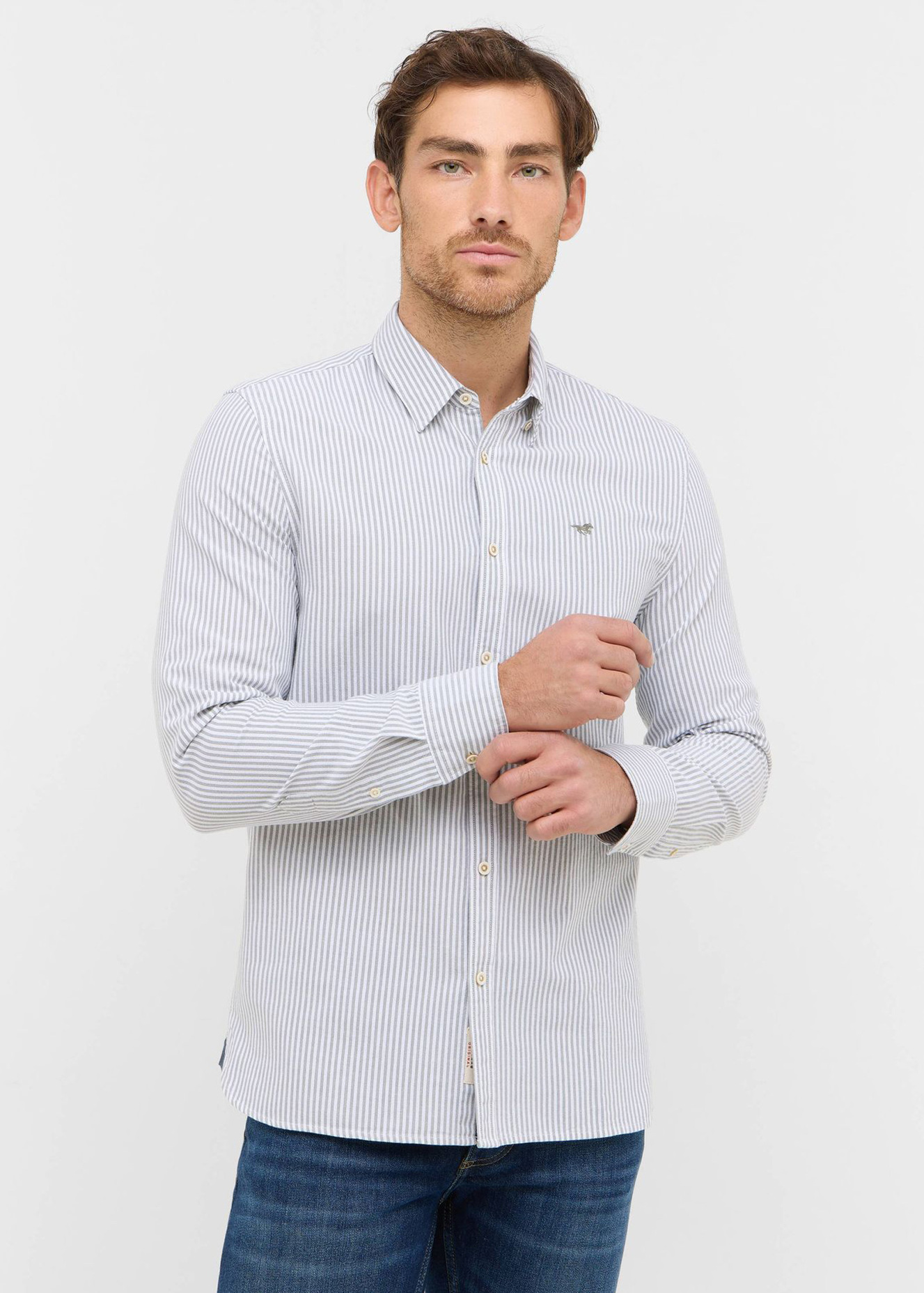 Mska Koszula Materiaowe Mustang Edinburg Green Stripe - 1016953-12800