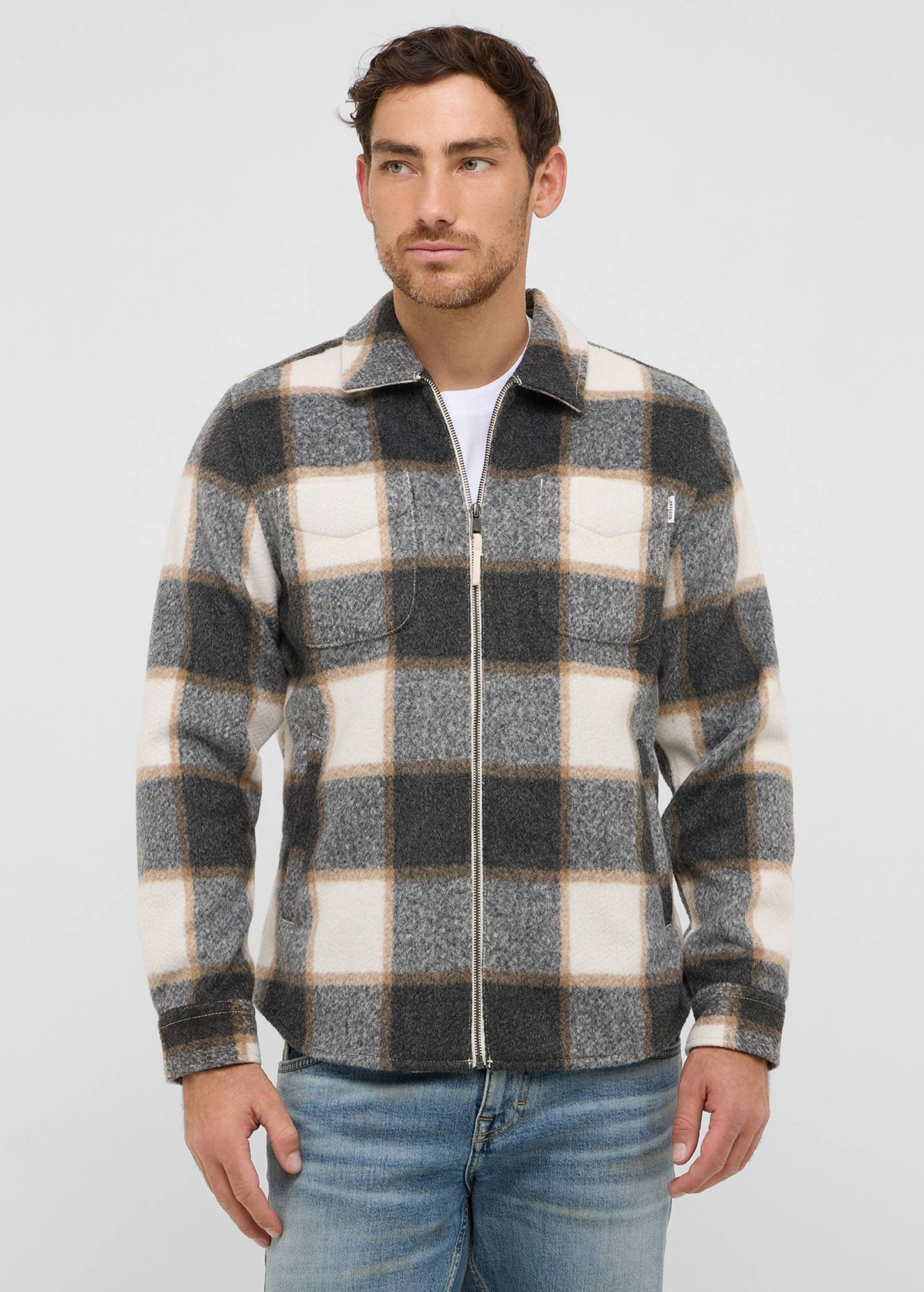 Meska Koszula Materialowe Mustang Philo Big Check Anthracite - 1016893-12778