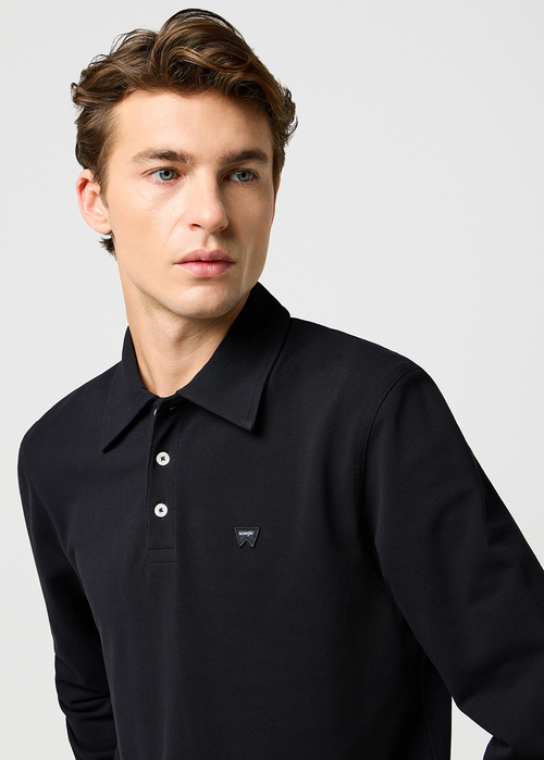Meska Koszulka Polo Wrangler Long Sleeve Polo Shirt Black - 112371395