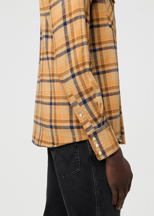 Meska Koszula Materialowe Wrangler Western Shirt Brown Blue Check - 112372456