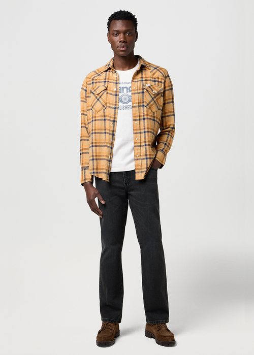 Meska Koszula Materialowe Wrangler Western Shirt Brown Blue Check - 112372456