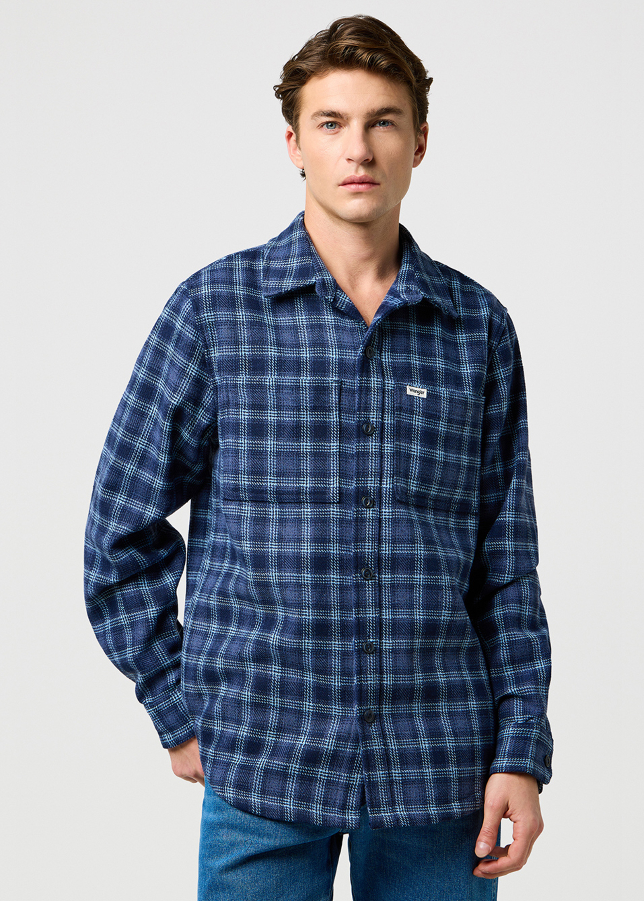 Meska Koszula Materialowe Wrangler Overshirt Dark Blue Check - 112371407