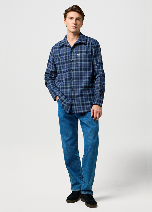 Meska Koszula Materialowe Wrangler Overshirt Dark Blue Check - 112371407